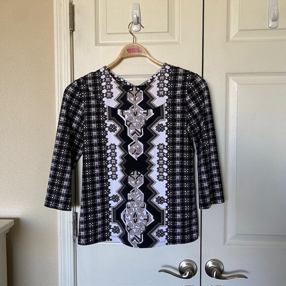 J. McLaughlin Round Neck Top Catalina Cloth Geometric Tile Print Women's Small‎ - Picture 1 of 10